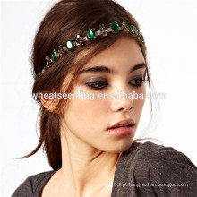 Brilho verde diamante rhinestone elástico headwear cabelo headband